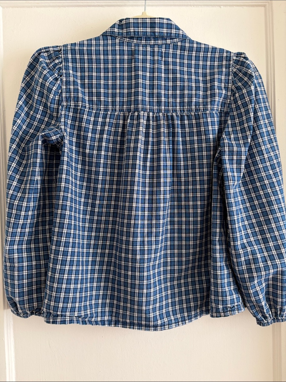Madewell XXS Plaid Button Front Puff Sleeve Rounded Collar Blouse Top - Picture 3 of 12